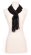 Solid Black Sequin Waves Fabric Scarf