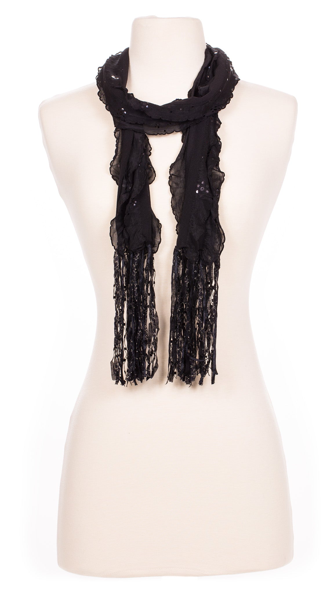 Solid Black Sequin Waves Fabric Scarf