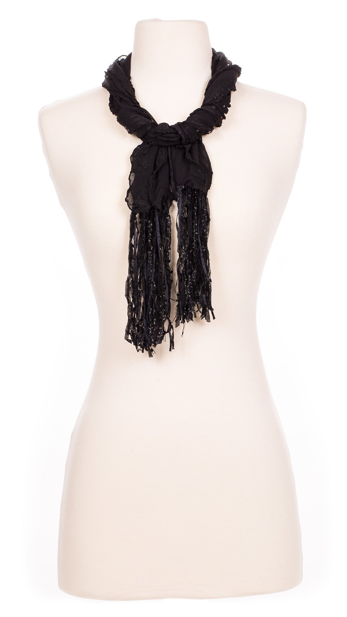 Solid Black Sequin Waves Fabric Scarf