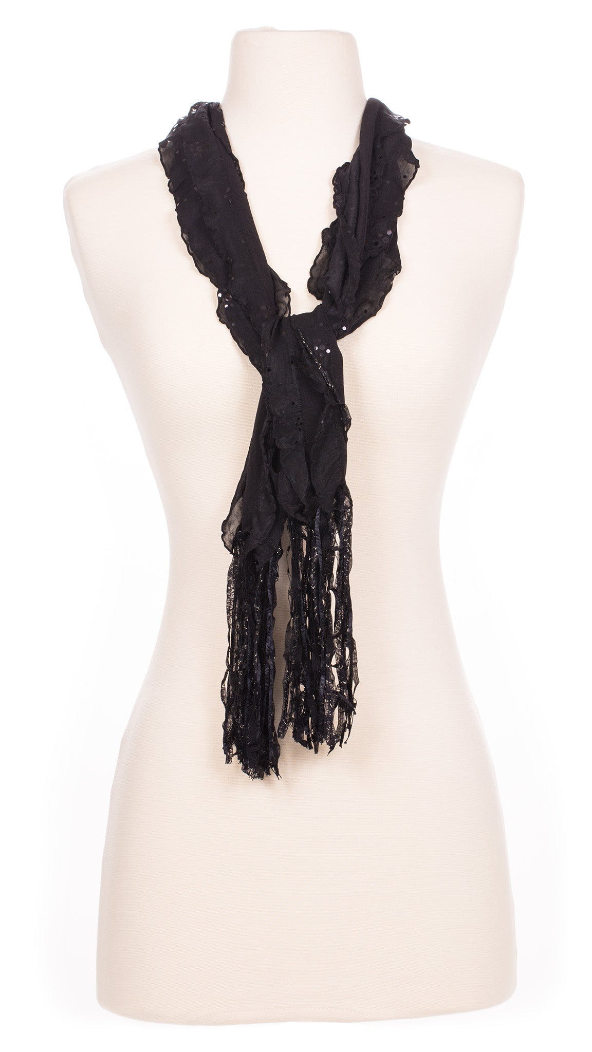 Solid Black Sequin Waves Fabric Scarf