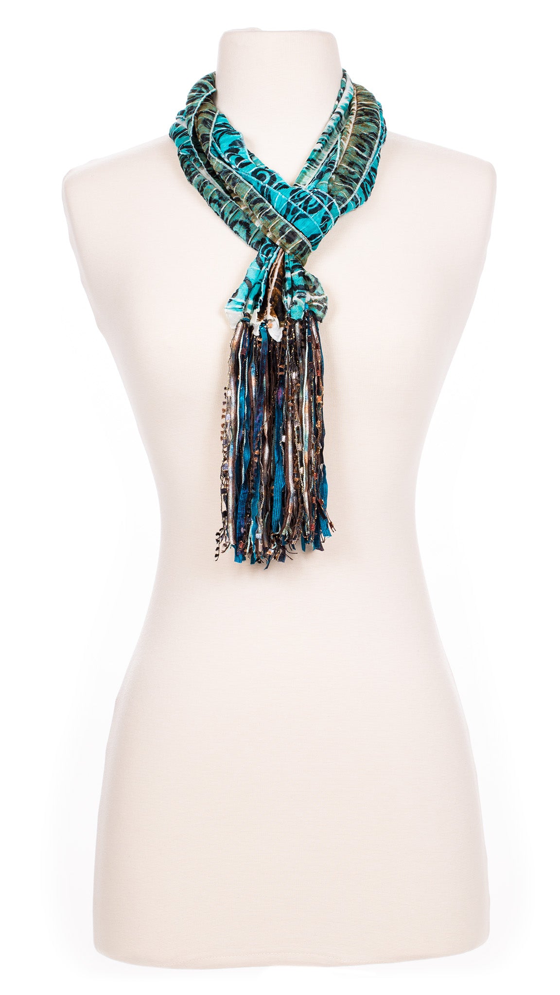 Teal Swirl Design Fabric Scarf