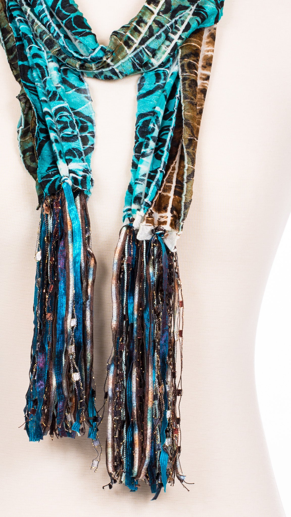 Teal Swirl Design Fabric Scarf
